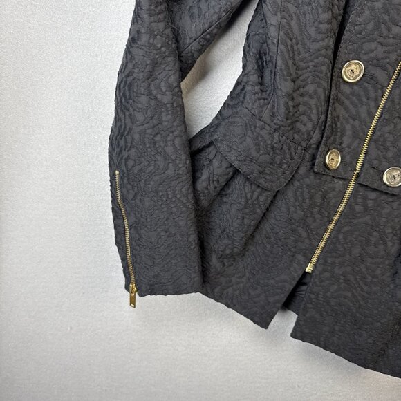 Zara Black Scroll Jacquard Embroidered Pleated Prep Jacket Blazer Womens Size XS - Picture 4 of 13